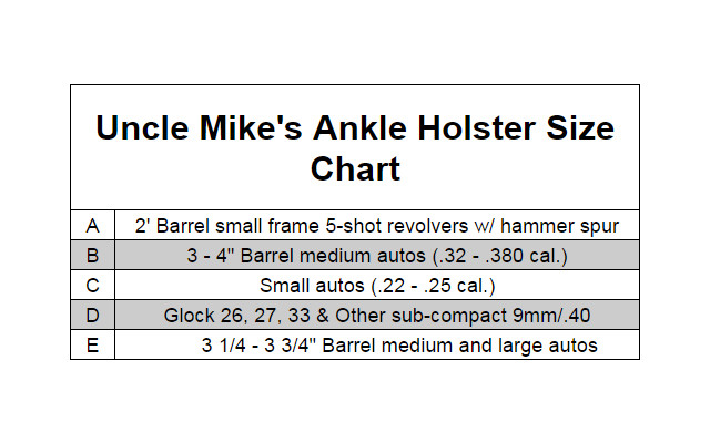 Uncle Mikes Holster Size Chart