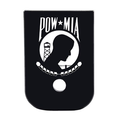 Laser engraved base plate with POW/MIA logo