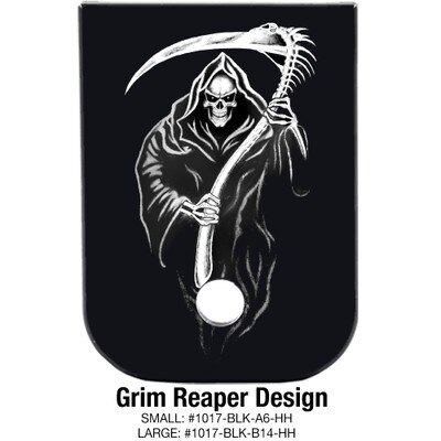 Grim Reaper design engraved on a Glock mag base plate