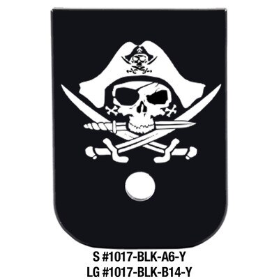 Pirate design engraved on a magazine base plate