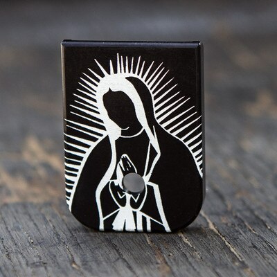Our Lady of Guadalupe Mary Mother of Christ engraved on a magazine base plate