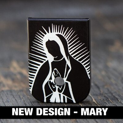 Our Lady of Guadalupe Mary Mother of Christ engraved on a magazine base plate
