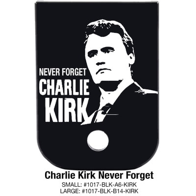 Charlie Kirk engravng on a magazine plate for Glocks
