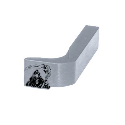 Grim Reaper on a magazine release engraved by Glockstore