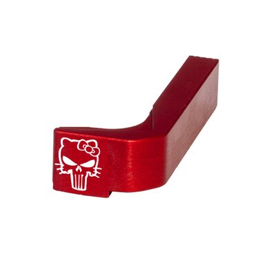 Bad Kitty on a red magazine release engraved by Glockstore