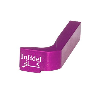 Infidel design laser engraving on a magazine release