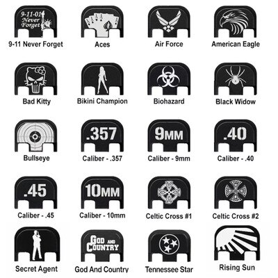 engraved designs like 911 Never forget, Air Force, Aces, Black Widow, Biohazard and more