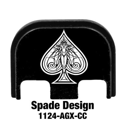 Spade Design laser engraved on a slide cover plate