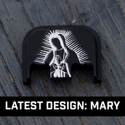 Our Lady of Guadalupe Mary Mother of Christ engraved on a slide cover plate