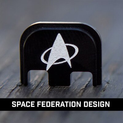 Star trek logo engraved on a magazine back plate