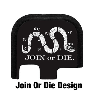 Join Or Die Laser Engraving G43 slide cover plate engraved by Glockstore