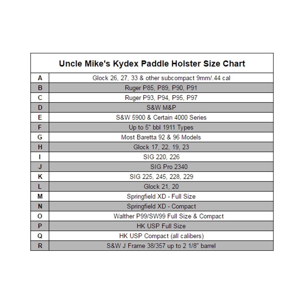 Uncle Mike S Holster Size Chart